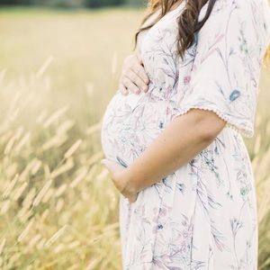 Pink and Blue floral Maxi Dress